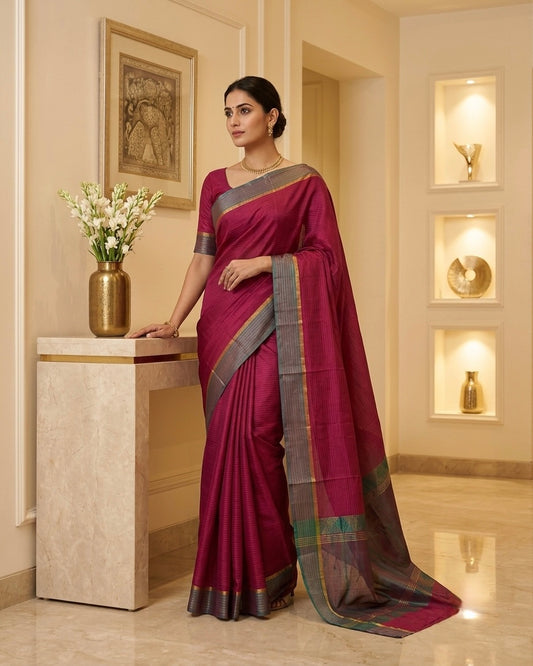 Hot pink Silk Saree