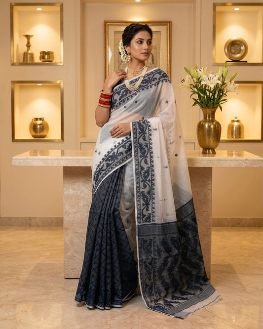 Jamdani Jui Lata Grey Saree