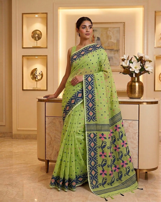 Jamdani Dhakai Green Saree