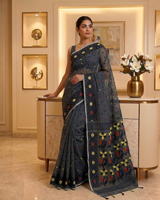 Jamdani Dhakai Grey Saree