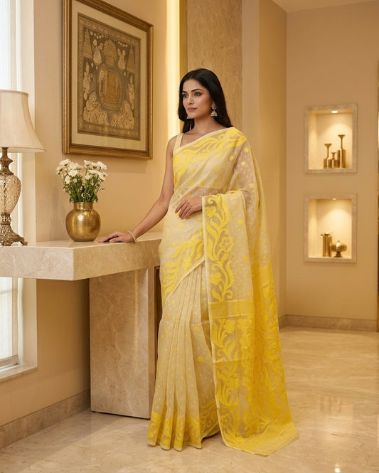 Jamdani Sk Lata Yellow Saree