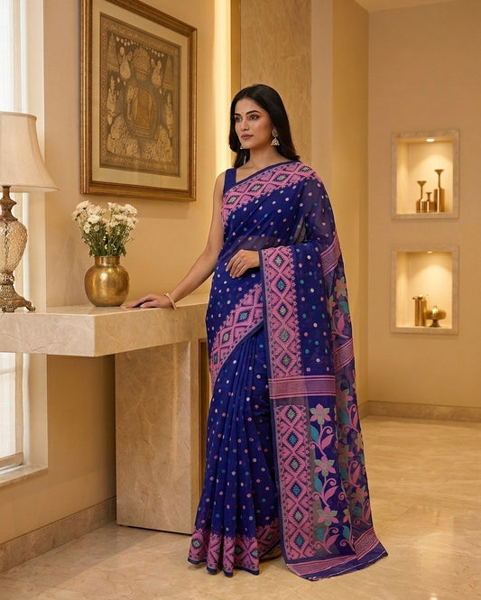 Jamdani Dhakai Blue Saree