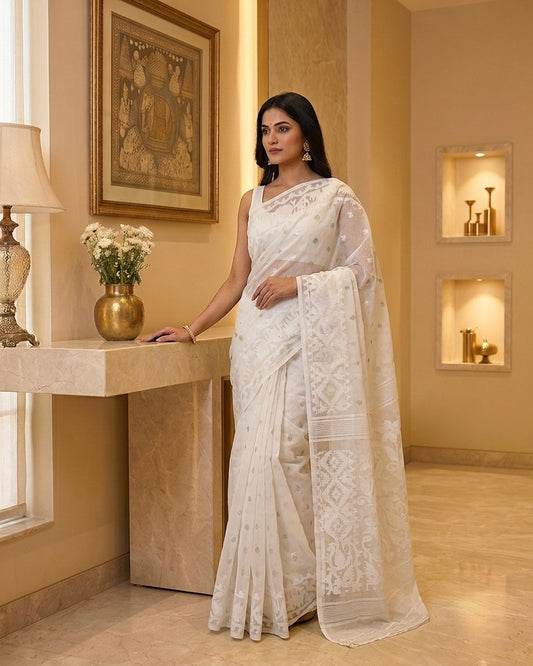 Jamdani Sk Lata White Saree