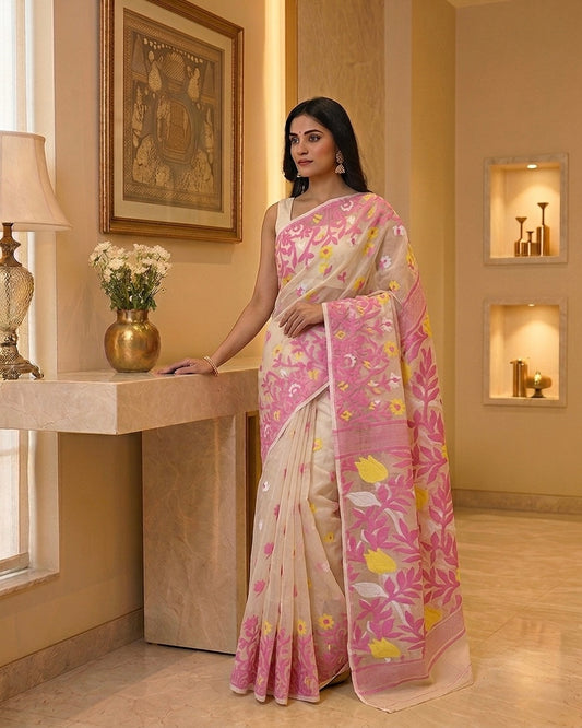 Jamdani Jumko Lata Beige Saree