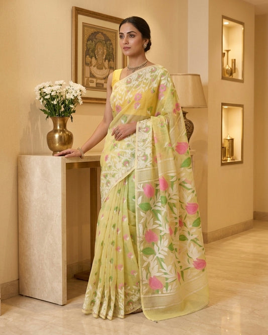 Jamdani Jumko Lata Yellow Saree