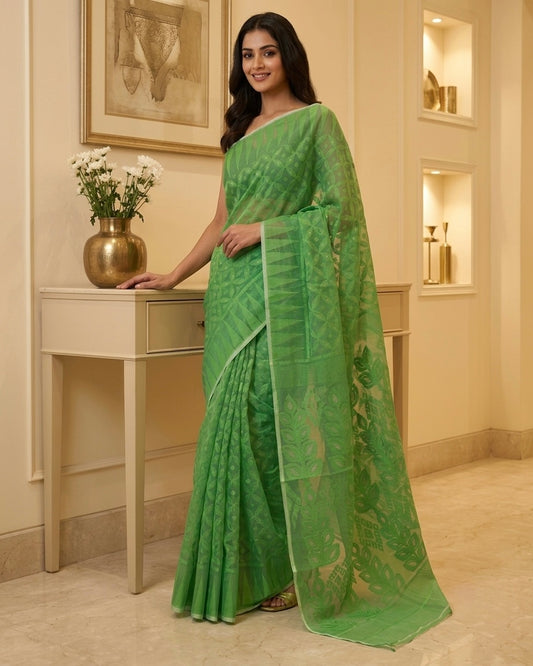 Jamdani Minakari Green Saree