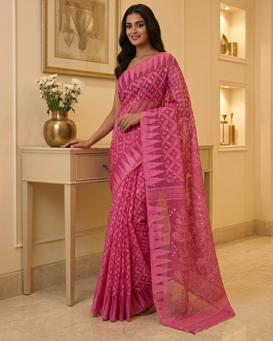 Jamdani Minakari Light Pink Saree
