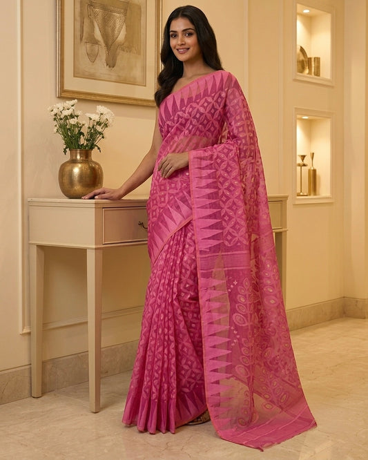 Jamdani Minakari Light Pink Saree