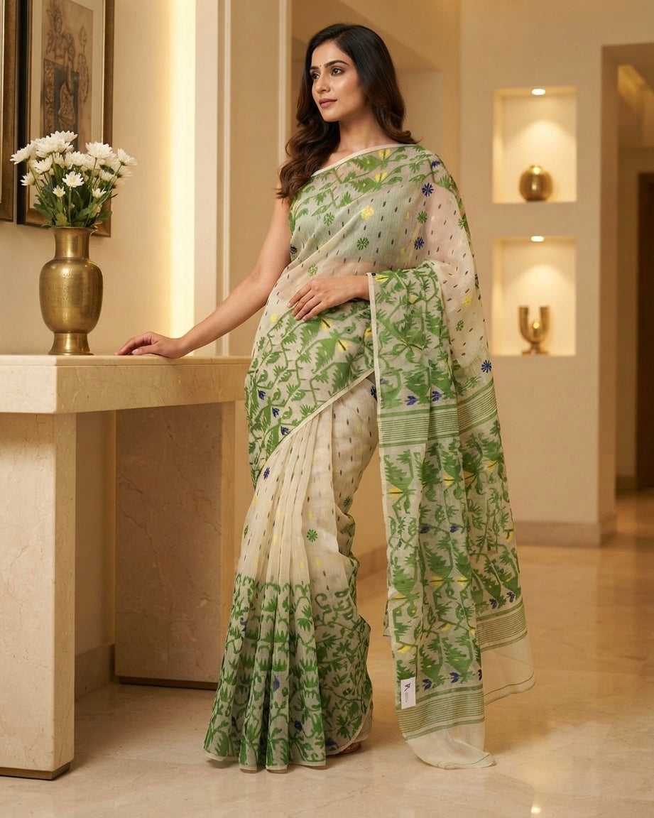 Jamdani Krishna Kali Beige Saree