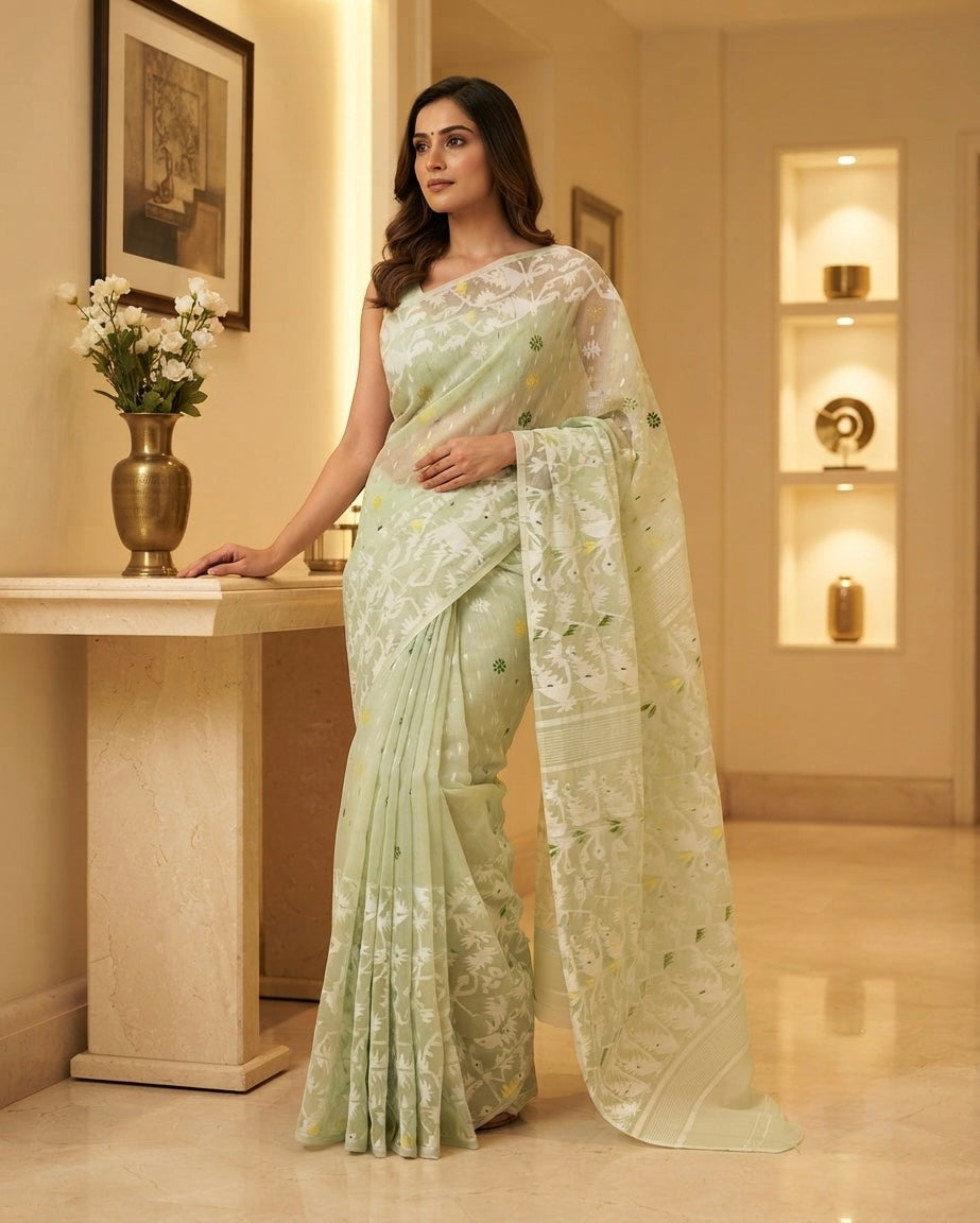 Jamdani Krishna Kali Mint Saree