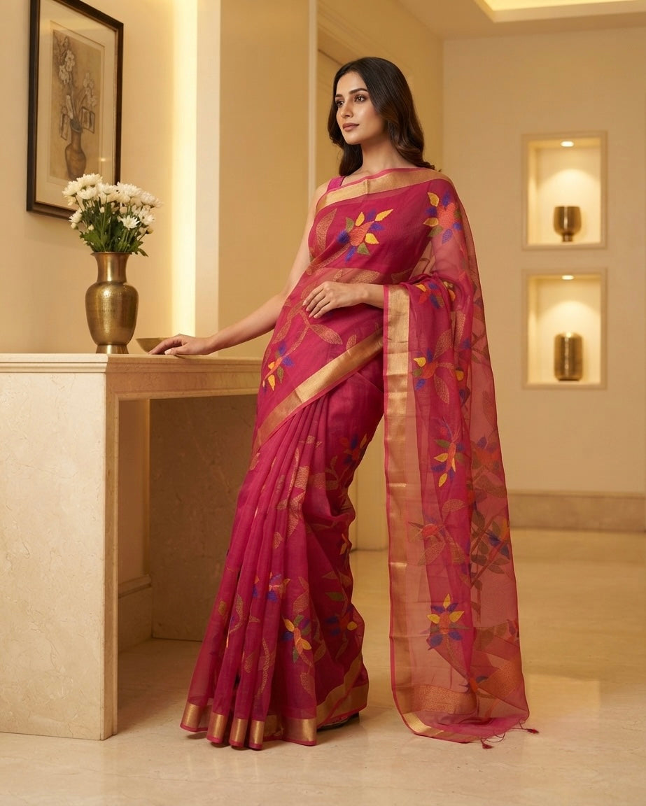 Jamdani Resham Pink Saree