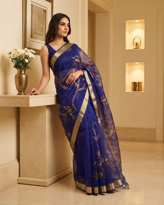 Jamdani Resham Blue Saree