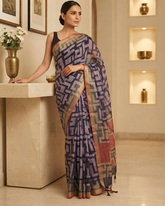Linen Screen Print Saree