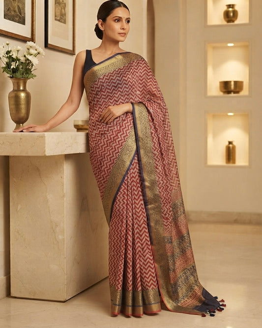 Linen Screen Print Saree