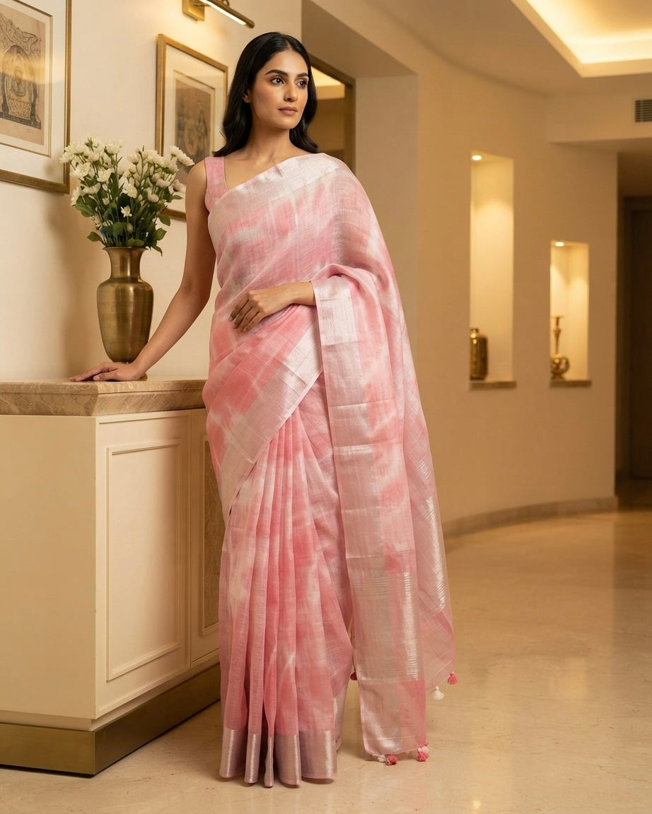 Pink Linen Shibhori Saree