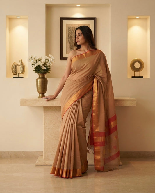Maheshwari Tissue Buta Beige Saree