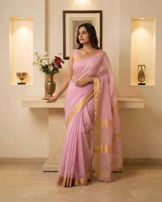 Maheshwari Check Body Light Purple Saree