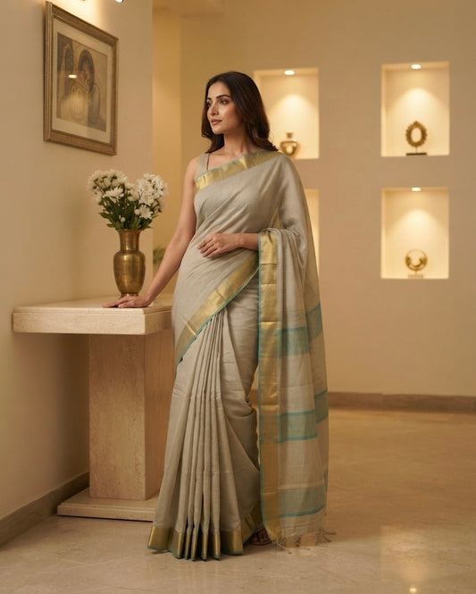 Maheshwari Check Body Green Saree
