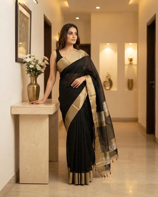 Maheshwari Ganga Jamuna Border Black Saree