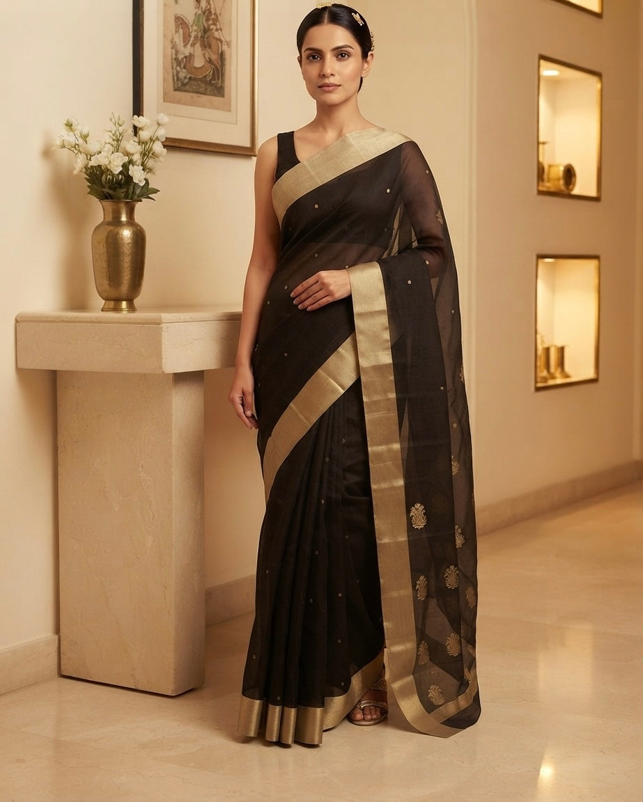 Chocolate Brown Chanderi Silk by Cotton Saree