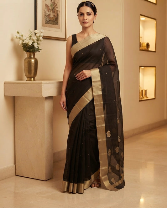 Chocolate Brown Chanderi Silk by Cotton Saree