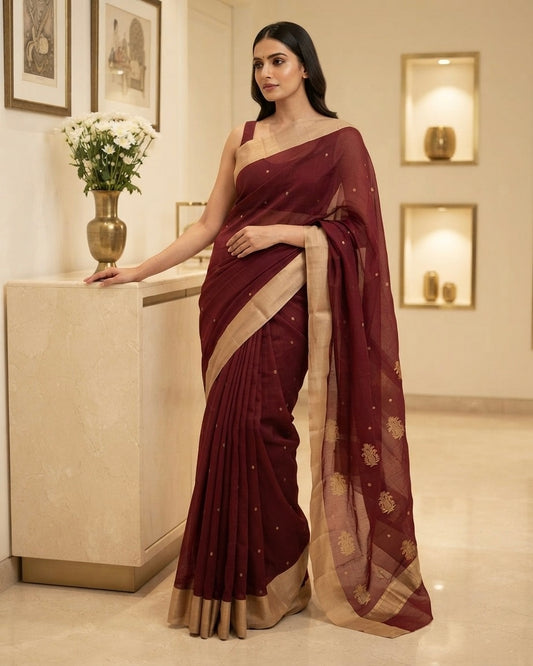 Maroon Chanderi Silk by Cotton Saree