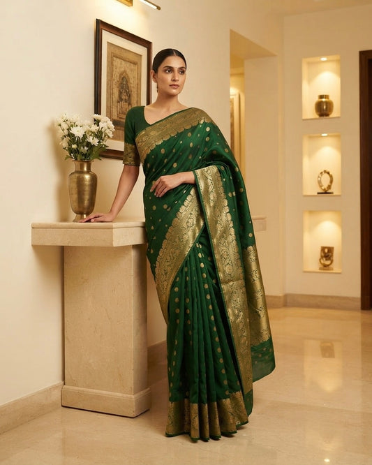 Chanderi Bottle Green Anushka Pure Silk Saree