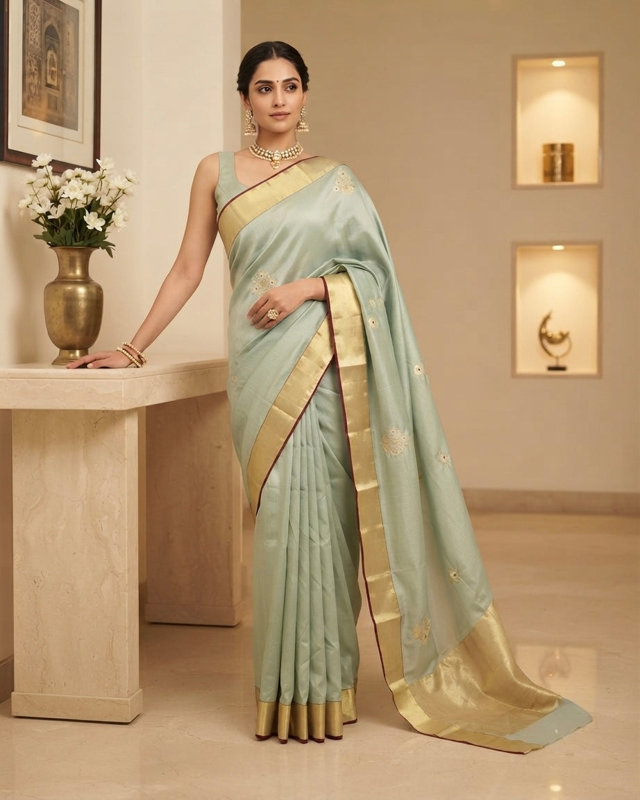 Chanderi Silk Minakari Green Saree