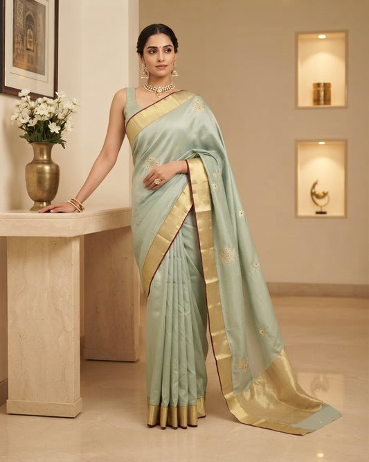 Chanderi Silk Minakari Green Saree