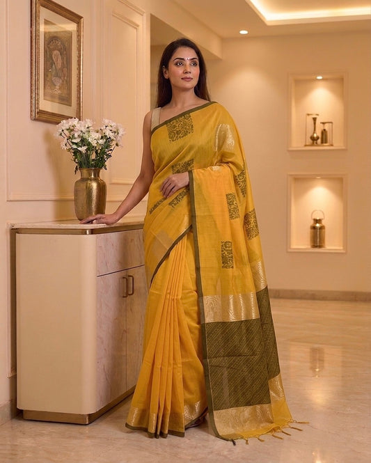 Orange & Chocolate Kanchi Cotton Saree