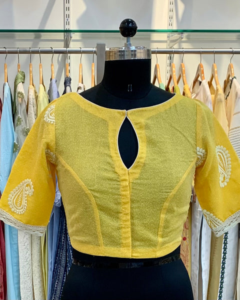 Yellow Emb. Blouse with Potlis