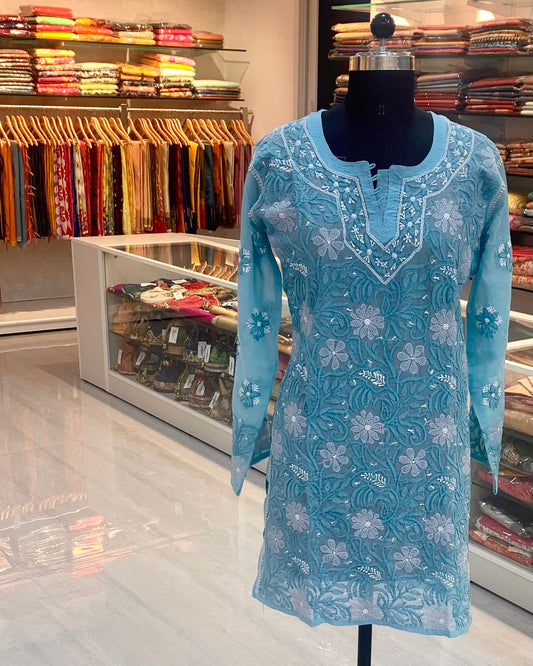 Blue Short Chikankari Kurta