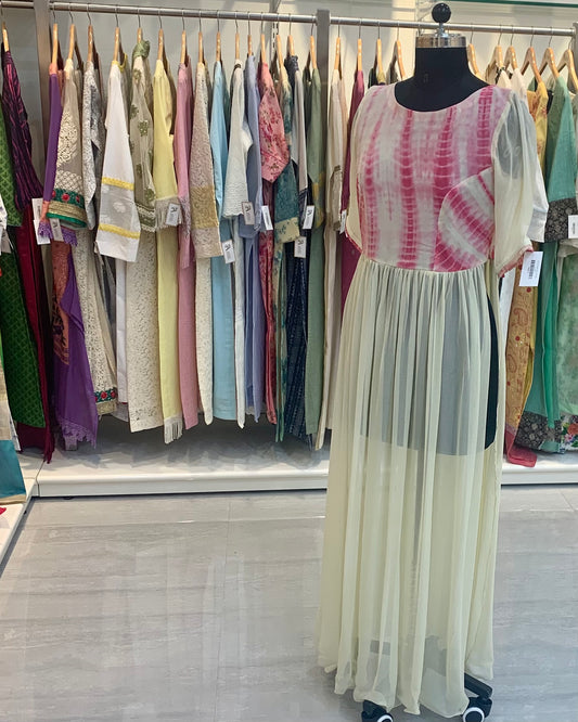Ggt Readymade Long kurta with shibori yoke