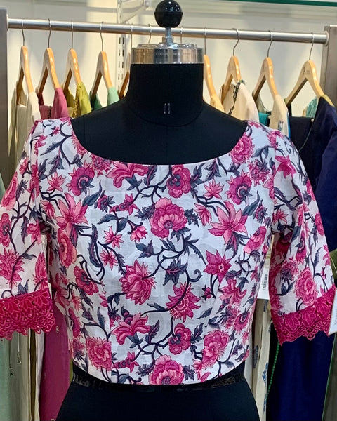 Pink floral boat neck Blouse