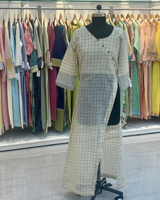 Beige Linen Readymade Long kurta
