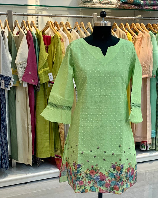 Green Hakoba kurta fancy sleeves
