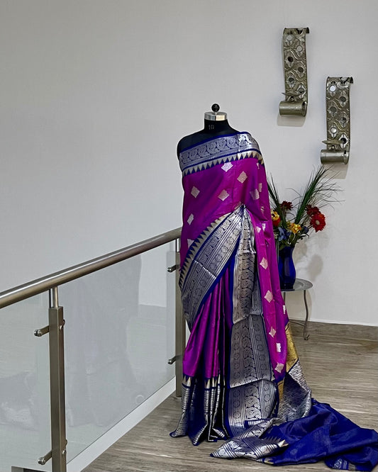 Venkatgiri Purple Blue Pure Silk saree