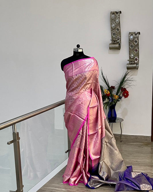 Venkatgiri Pink Tissue Pure Silk Saree