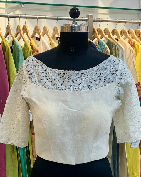 Off-whilte Linen Net blouse