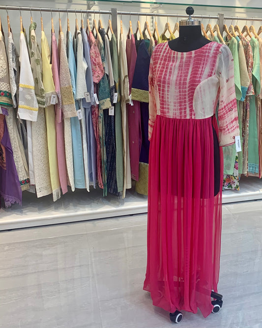 Readymade Long kurta with shibori yoke