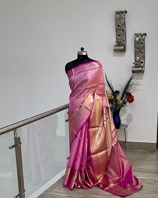 Venkatgiri Pink Tissue Pure Silk Saree