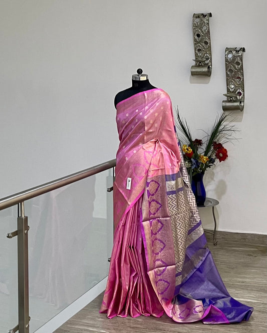 Venkatgiri Pink Tissue & Purple Pure Silk Saree