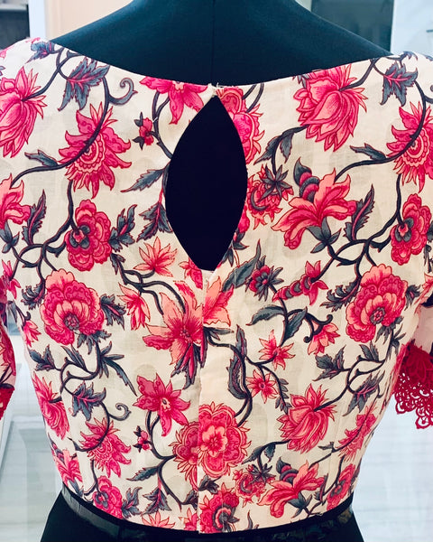 Pink floral boat neck Blouse