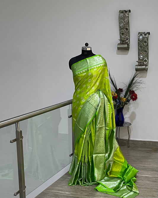 Venkatgiri Lime Green and Green Pure Silk Saree