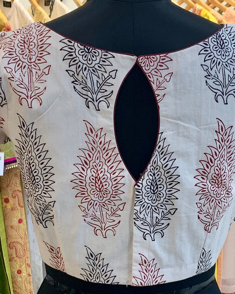 Beige Block Print Readymade Blouse