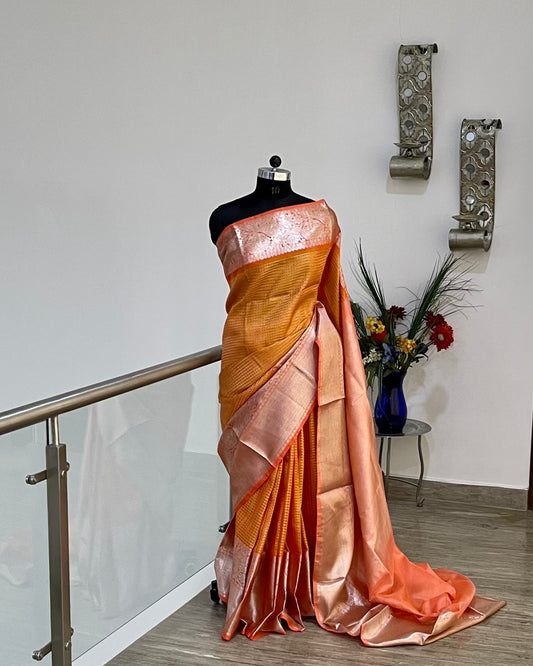 Venkatgiri Orange Pure Silk Saree
