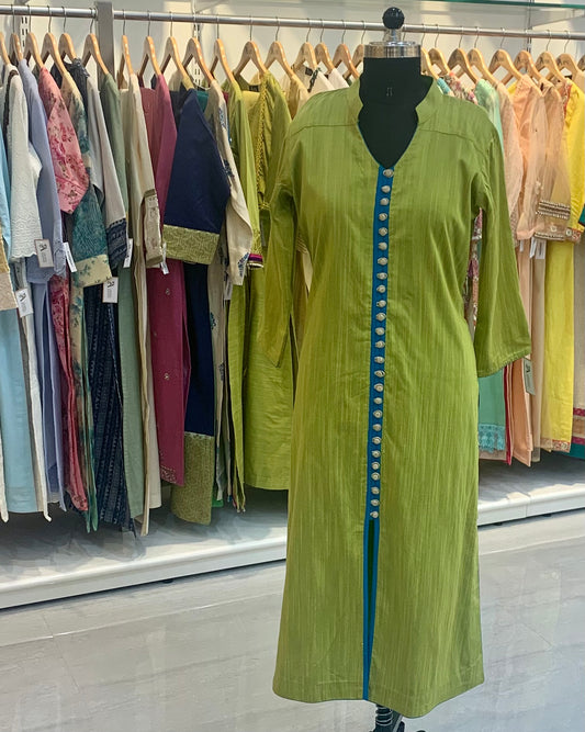 Olive green Bhagalpur tusser Silk Readymade Kurta