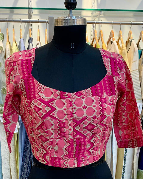 Pink beige Cotton high neck blouse