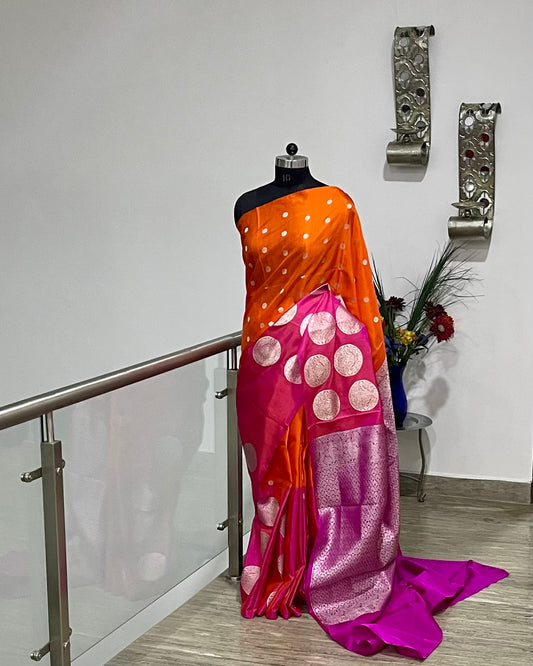 Venkatgiri Orange and Pink Pure Silk Saree