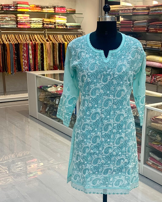 Sea Green Short Chikankari Kurta